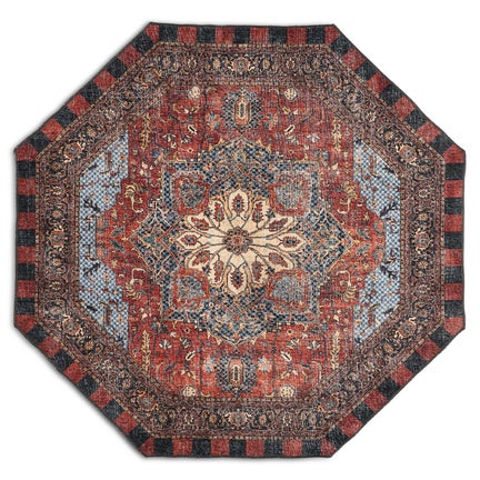 Heriz Checked Red 6' Octagon Washable Rug