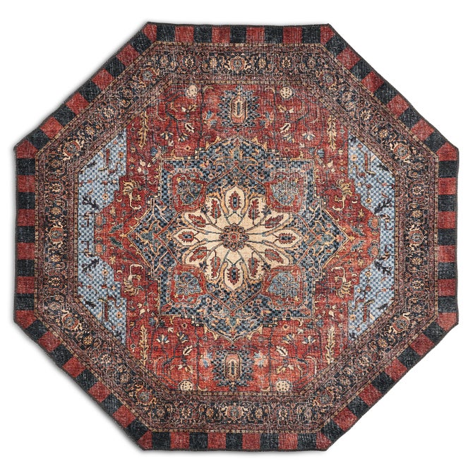 Heriz Checked Red 6' Octagon Washable Rug image number 0