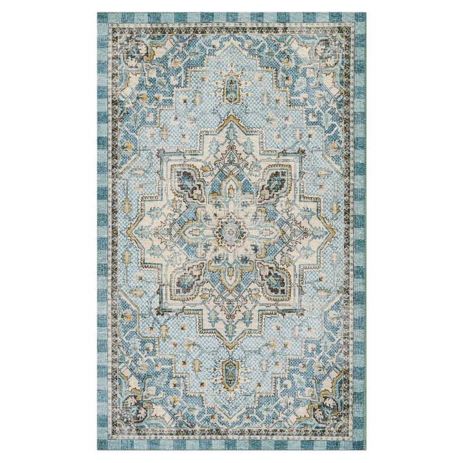 Heriz Checked Aqua 2' x 3' Washable Rug image number 0