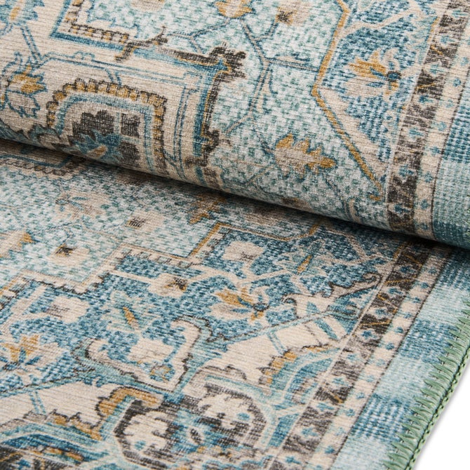 Heriz Checked Aqua 2'6" x 8' Washable Runner image number 2