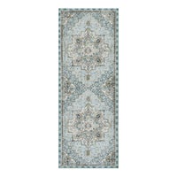 Heriz Checked Aqua 2'6" x 8' Washable Runner