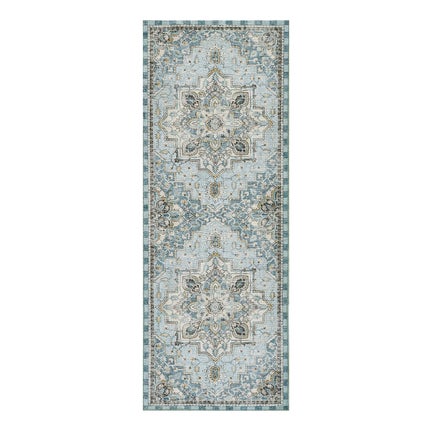 Heriz Checked Aqua 2'6" x 8' Washable Runner