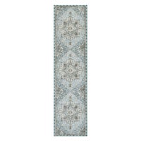 Heriz Checked Aqua 2'6" x 10' Washable Runner