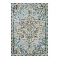 Heriz Checked Aqua 3' x 5' Washable Rug