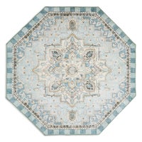 Heriz Checked Aqua 6' Octagon Washable Rug