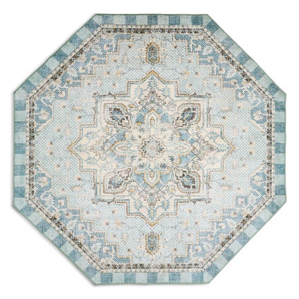 Heriz Checked Aqua 6' Octagon Washable Rug
