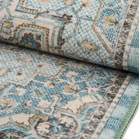 Heriz Checked Aqua 5' x 7'6" Washable Rug