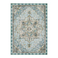 Heriz Checked Aqua 5' x 7'6" Washable Rug
