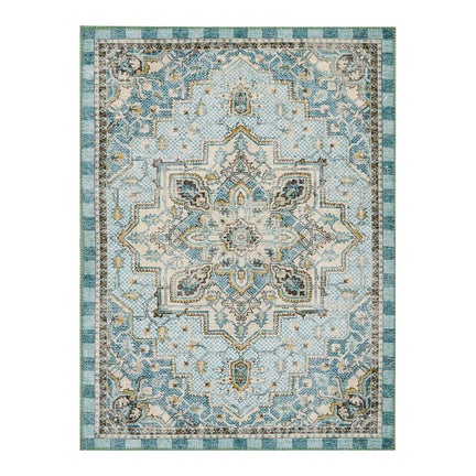 Heriz Checked Aqua 8' x 10' Washable Rug