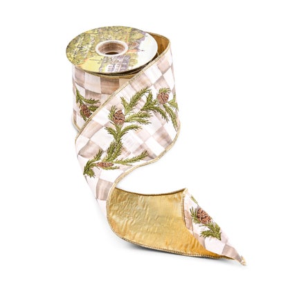 Mocha Pine Embroidered 4" Ribbon