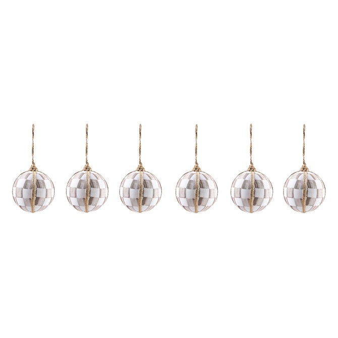 Mocha Check Fabric Large Ball Ornaments, Set of 4 image number 2