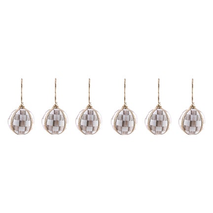 Mocha Check Fabric Large Ball Ornaments, Set of 4