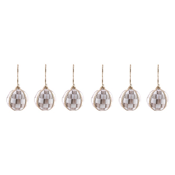 Mocha Check Fabric Large Ball Ornaments, Set of 4 image number 0