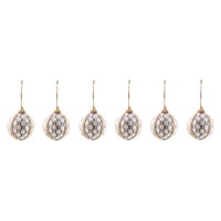 Mocha Check Fabric Medium Ball Ornaments, Set of 6
