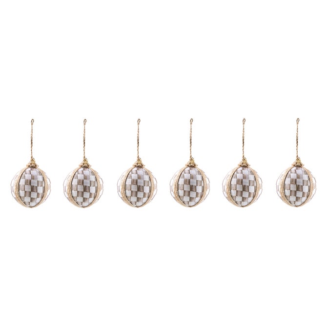 Mocha Check Fabric Medium Ball Ornaments, Set of 6 image number 2