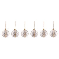 Mocha Check Fabric Medium Ball Ornaments, Set of 6