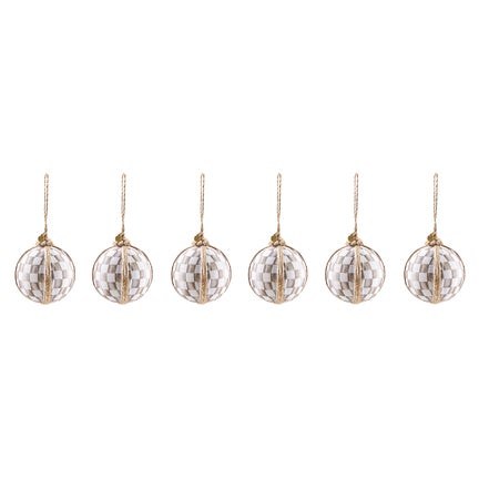 Mocha Check Fabric Medium Ball Ornaments, Set of 6