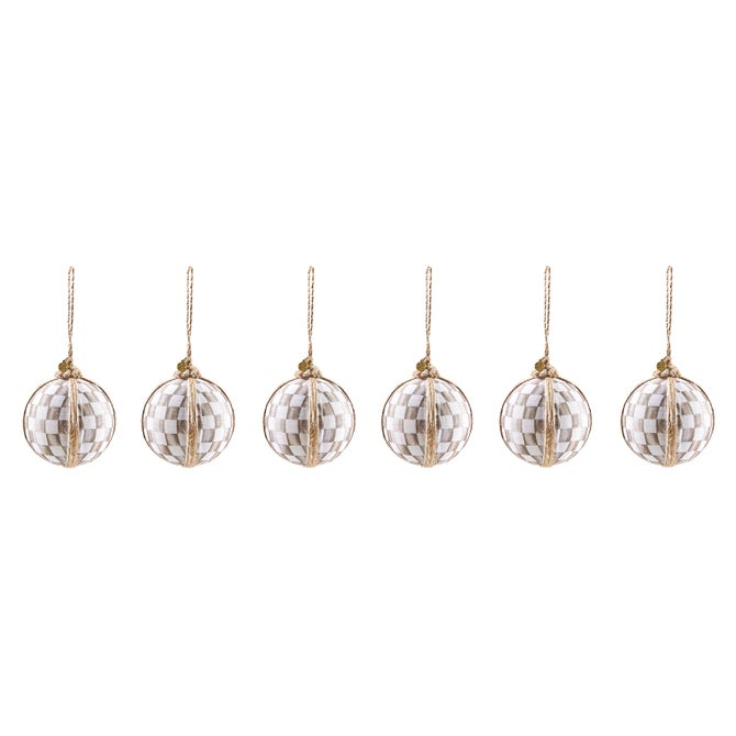 Mocha Check Fabric Medium Ball Ornaments, Set of 6 image number 0