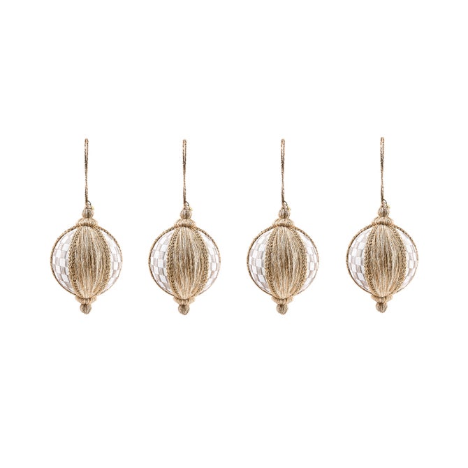 Natural Noel Patchwork Large Ball Ornaments, Set of 4 image number 2