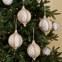 Natural Noel Patchwork Large Ball Ornaments, Set of 4