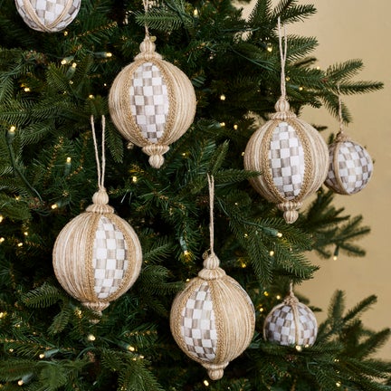 Natural Noel Patchwork Large Ball Ornaments, Set of 4