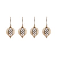 Natural Noel Patchwork Large Ball Ornaments, Set of 4