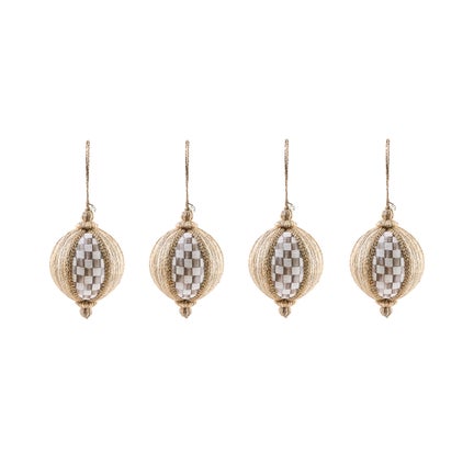 Natural Noel Patchwork Large Ball Ornaments, Set of 4