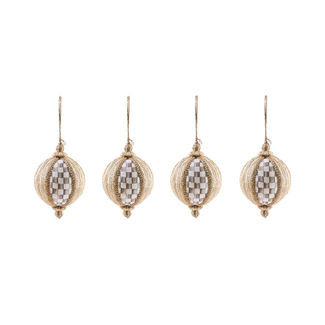 Natural Noel Patchwork Large Ball Ornaments, Set of 4 image number 0