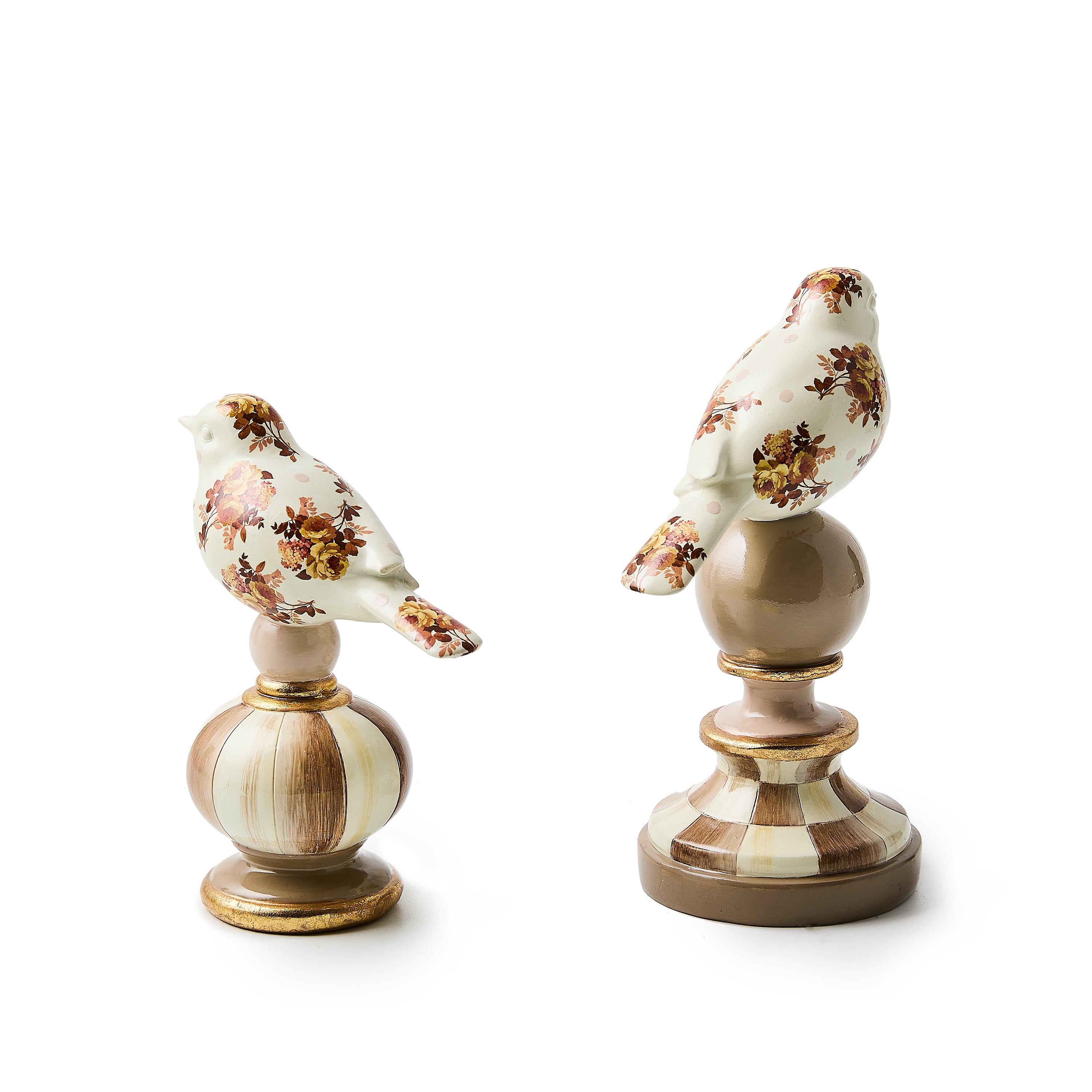 MacKenzie-Childs | Mocha Wild Rose Bird Topiaries, Set of 2