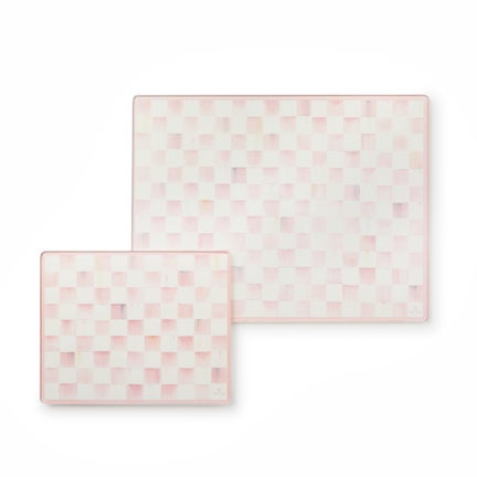 Rosy Check Glass Cutting Boards, Set of 2