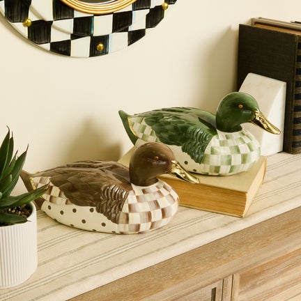 Mocha Check Mallard Duck Figurine