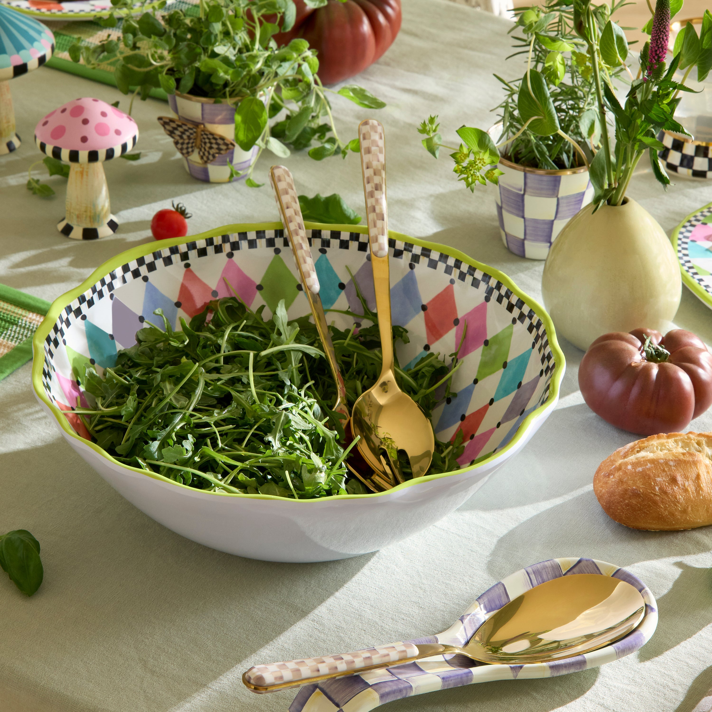 MacKenzie-Childs | Mocha Check Bistro Salad Serving Set