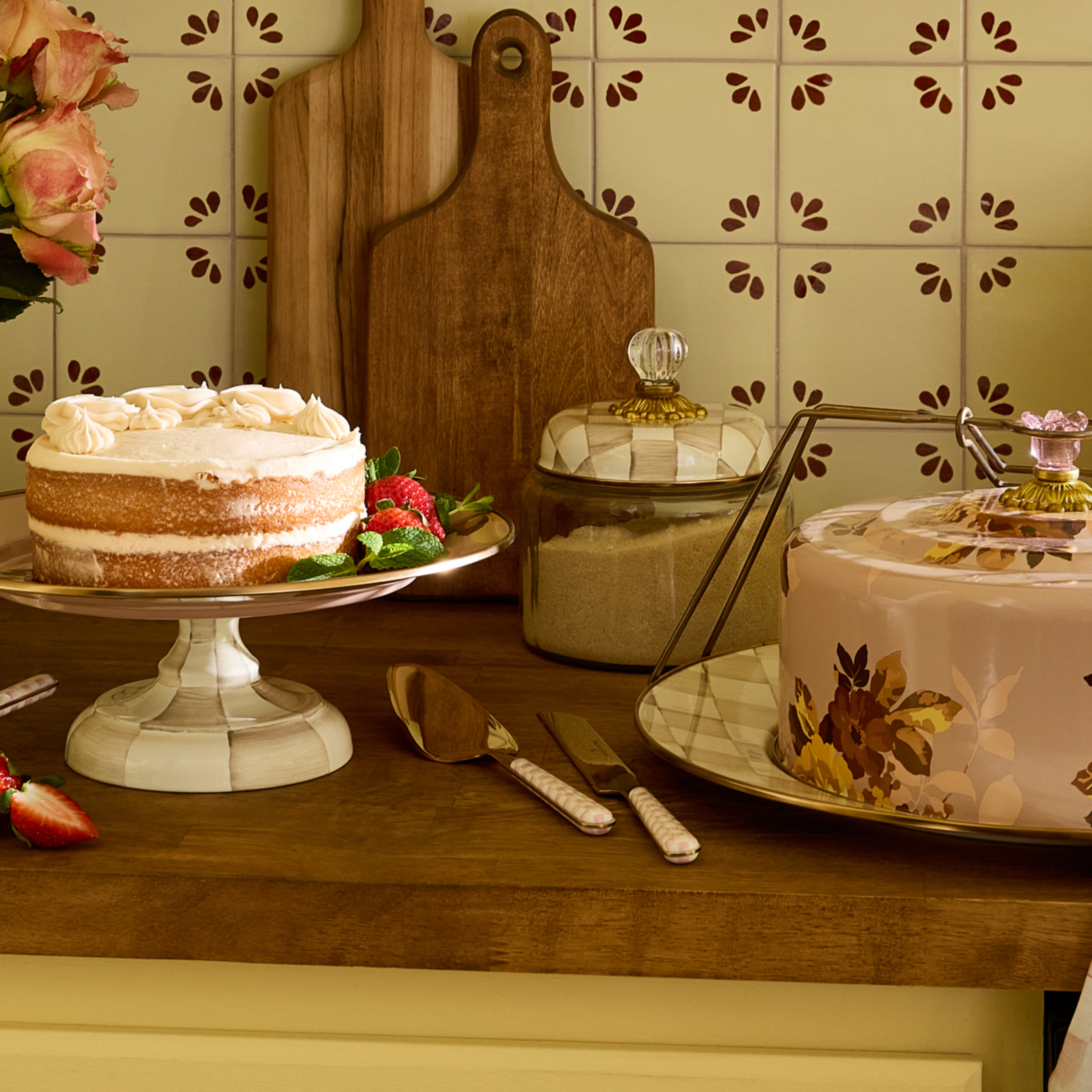 MacKenzie-Childs | Mocha Check Bistro Cake Serving Set
