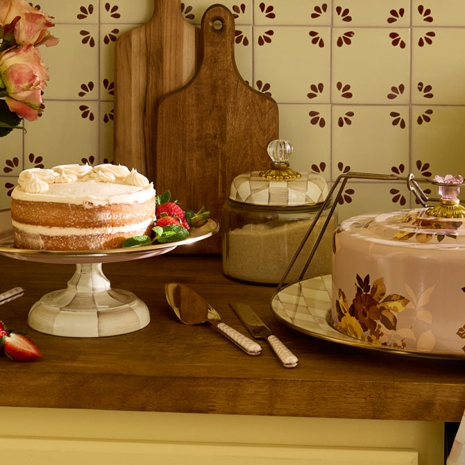 Mocha Check Bistro Cake Serving Set image number 1
