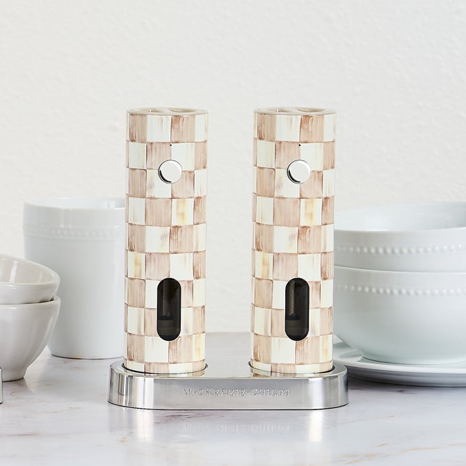 Mocha Check Electric Salt & Pepper Grinder Set image number 7