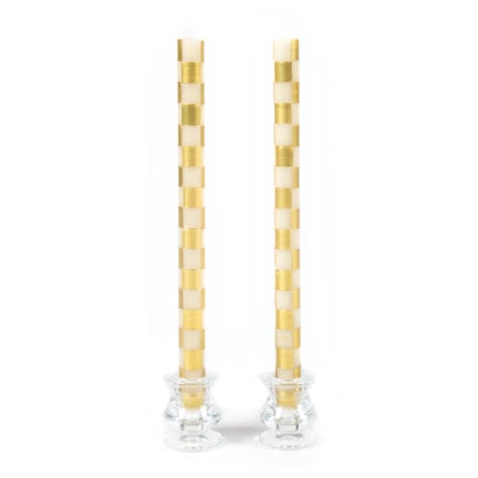 Check Gold & Ivory Dinner Candles, Set of 2