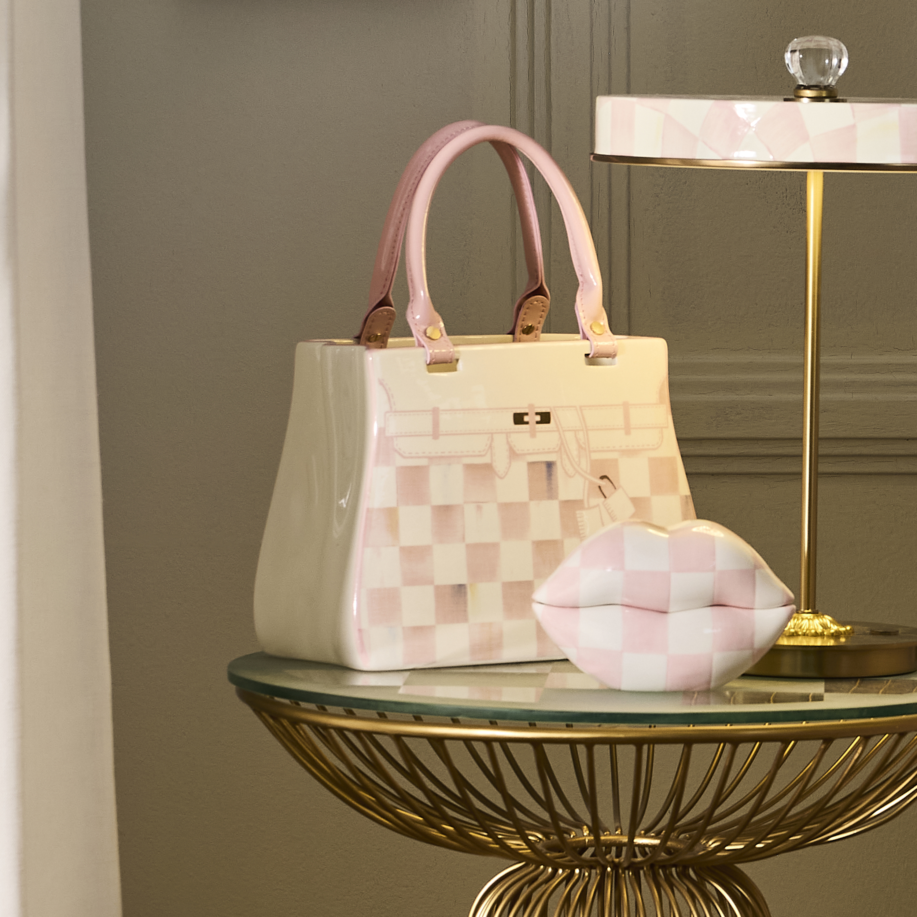 MacKenzie-Childs | Rosy Check Doodles Handbag Vase