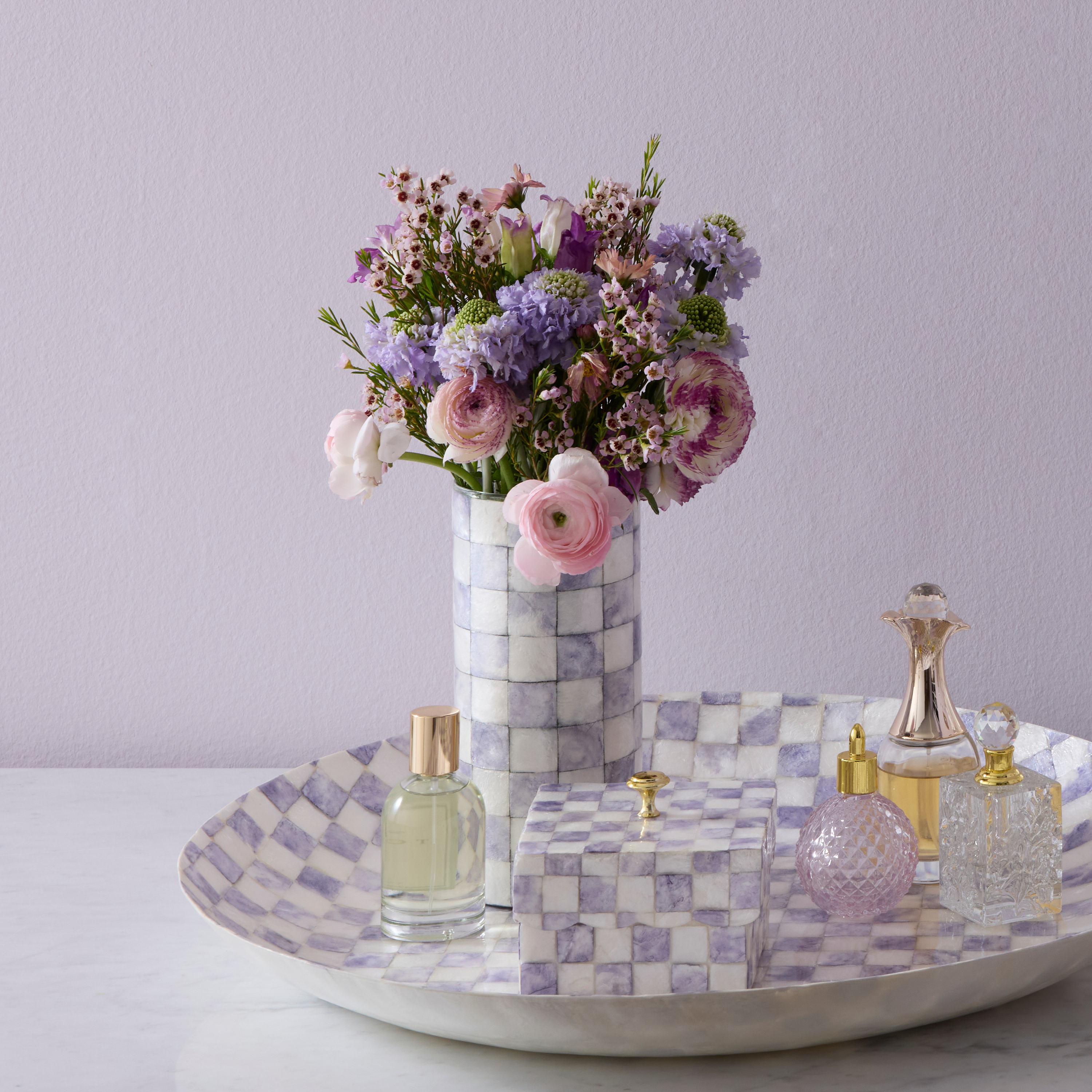 MacKenzie-Childs | Violet Check Capiz Small Vase