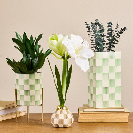Sage Check Pillar Vase