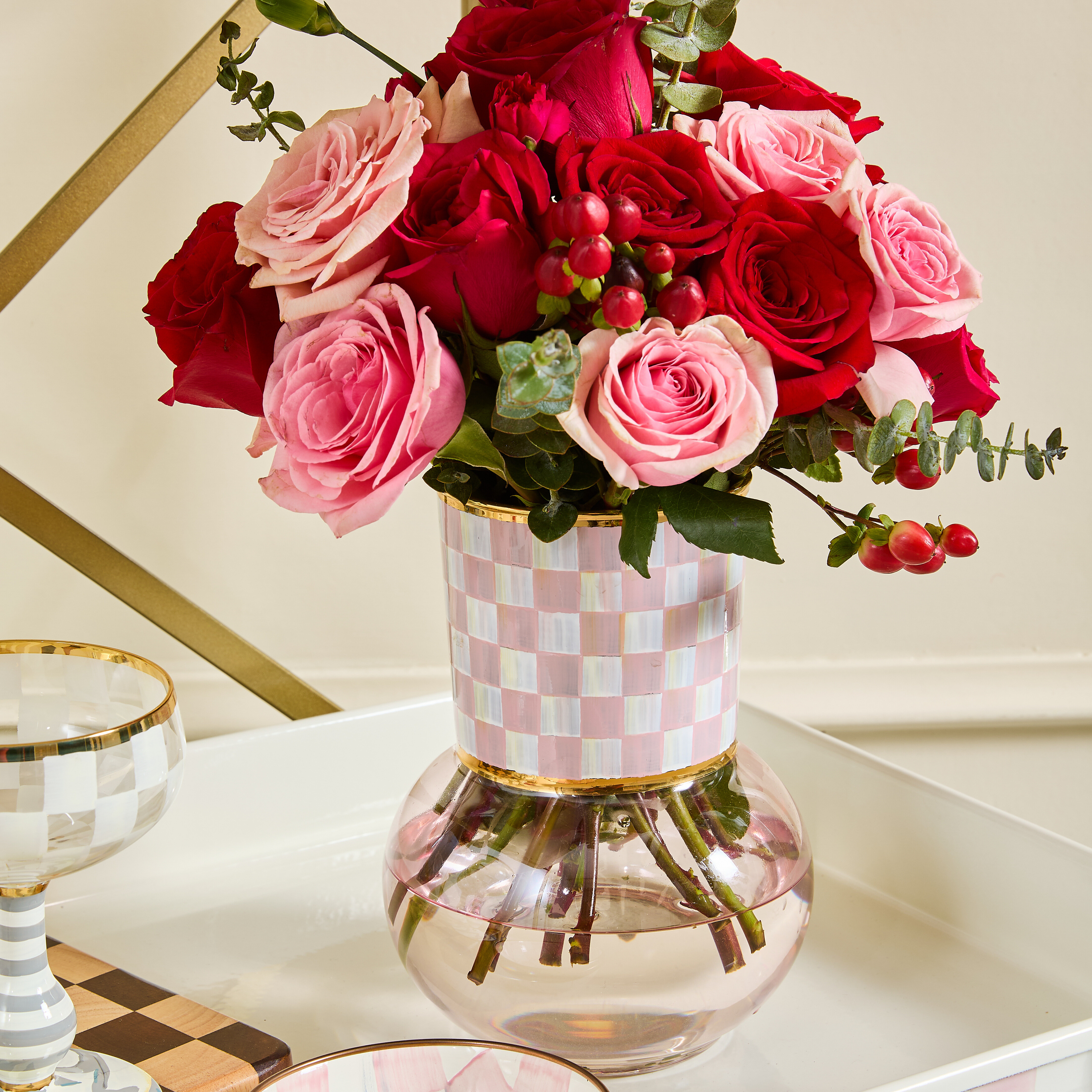 MacKenzie-Childs | Rosy Check Glass Vase