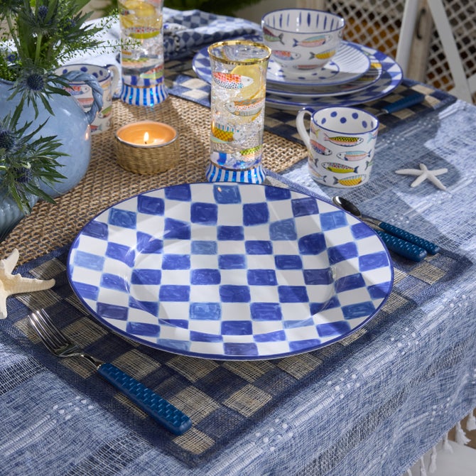 Indigo Check Round Platter image number 1