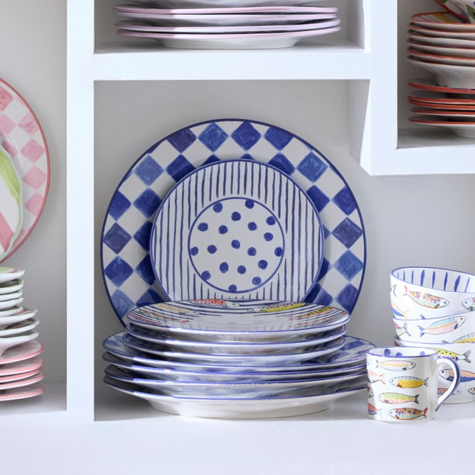 Indigo Check Round Platter image number 5