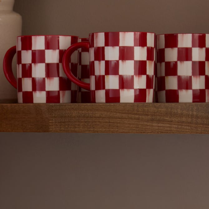 Cherry Check Mugs, Set of 4 image number 1