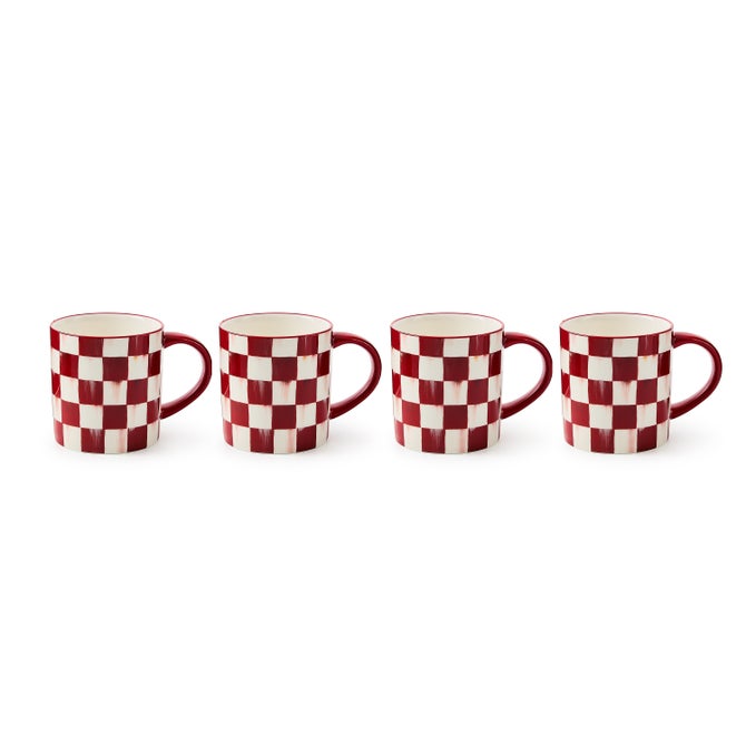 Cherry Check Mugs, Set of 4 image number 0