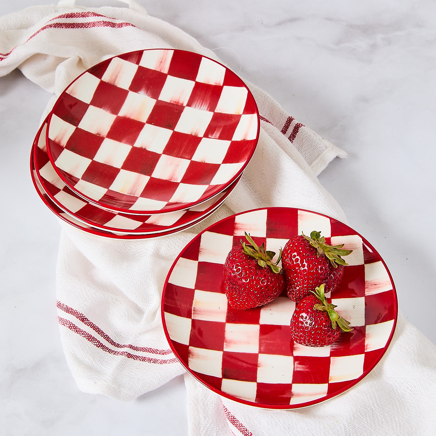 MacKenzie-Childs | Cherry Check Appetizer Plates, Set of 4