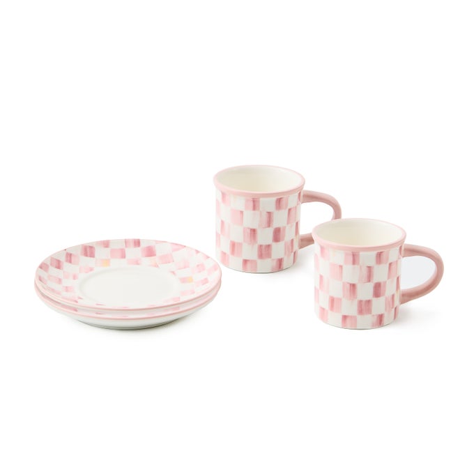 Rosy Check Espresso Cup & Saucer, Set of 2 image number 1