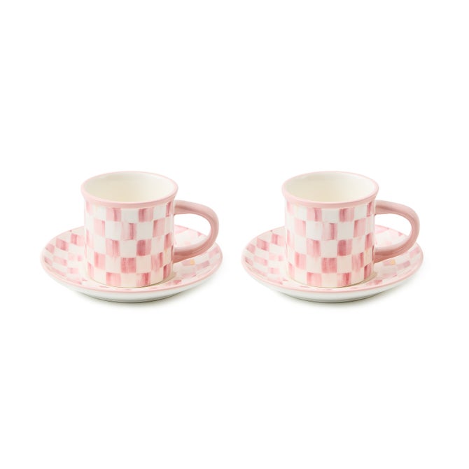 Rosy Check Espresso Cup & Saucer, Set of 2 image number 0