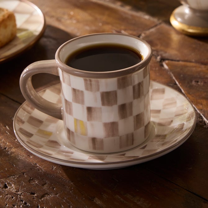 Mocha Check Espresso Cup & Saucer, Set of 2 image number 1