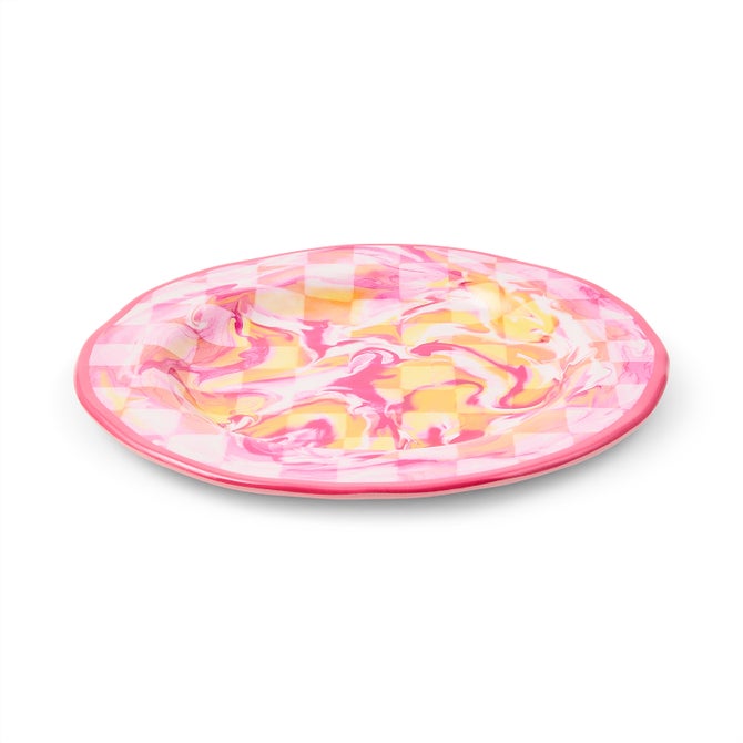Pink Marble Check Melamine Dinner Plates, Set of 4 image number 2