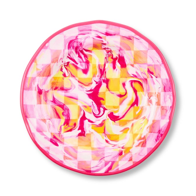 Pink Marble Check Melamine Dinner Plates, Set of 4 image number 0